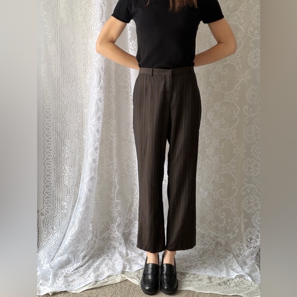 Vintage 90s Brown Pinstripe Trousers Zanella Made In Italy - Picture 4 of 12